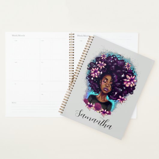Floral mouszing Afro Woman Planner (Display)