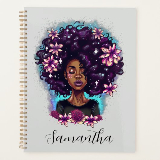 Floral mouszing Afro Woman Planner (Voorkant)