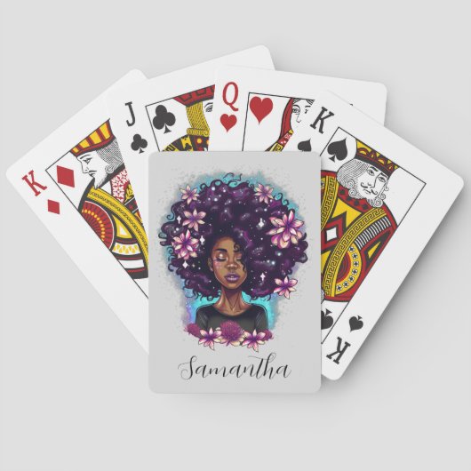 Floral mouszing Afro Woman Pokerkaarten (Achterkant)