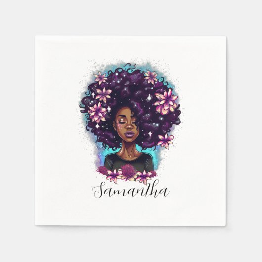 Floral mouszing Afro Woman Servet (Voorkant)