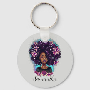 Floral mouszing Afro Woman Sleutelhanger