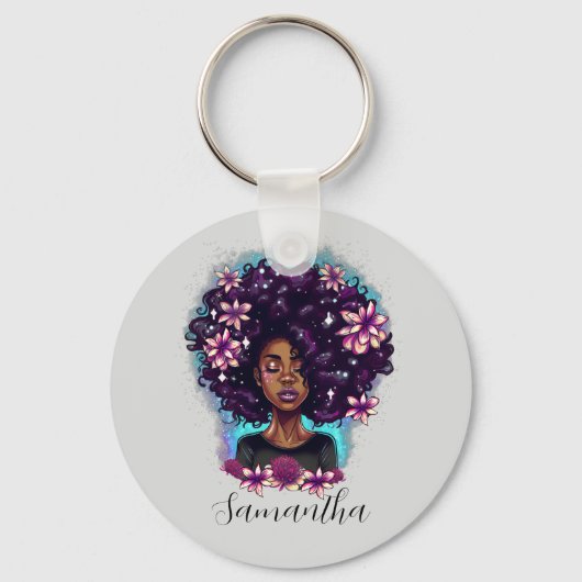 Floral mouszing Afro Woman Sleutelhanger (Voorkant)