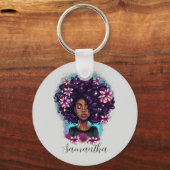 Floral mouszing Afro Woman Sleutelhanger (Voorkant)