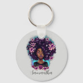 Floral mouszing Afro Woman Sleutelhanger (Achterkant)