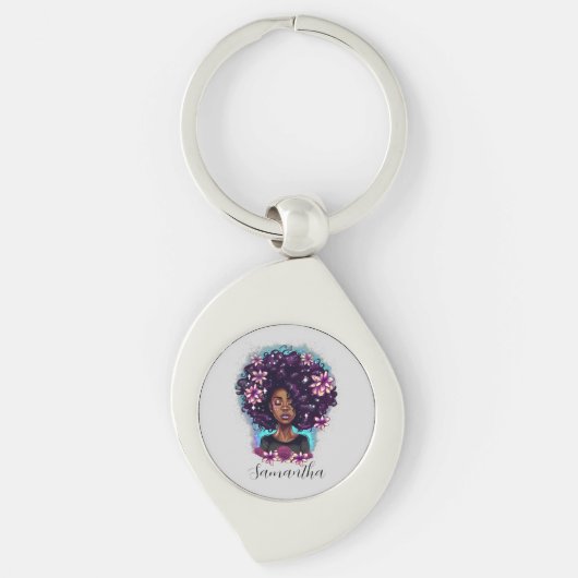 Floral mouszing Afro Woman Sleutelhanger (Voorkant)