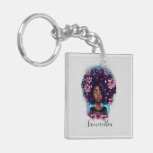 Floral mouszing Afro Woman Sleutelhanger (Voorkant Links)