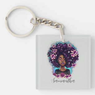 Floral mouszing Afro Woman Sleutelhanger
