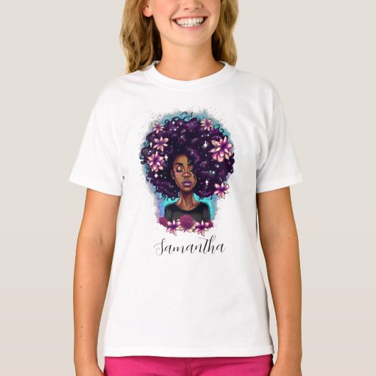 Floral mouszing Afro Woman T-shirt (Voorkant)