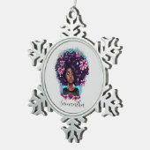 Floral mouszing Afro Woman Tin Sneeuwvlok Ornament (Rechts)