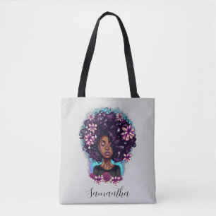 Floral mouszing Afro Woman Tote Bag