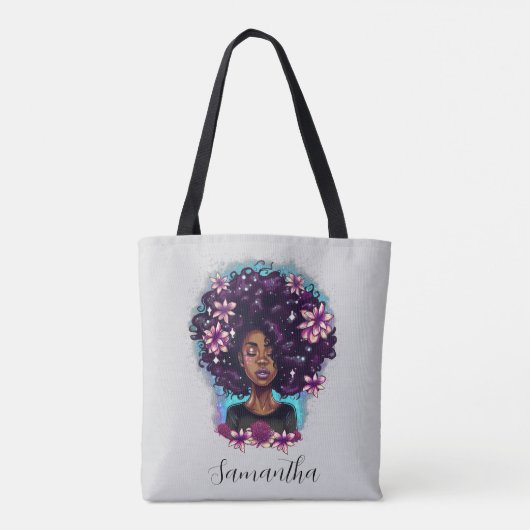 Floral mouszing Afro Woman Tote Bag (Achterkant)