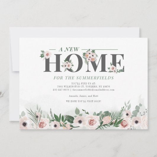 Floral Moving Botanisch Nieuw Bewegd Adres Aankondiging (Voorkant)