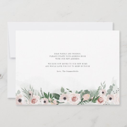 Floral Moving Botanisch Nieuw Bewegd Adres Aankondiging (Achterkant)