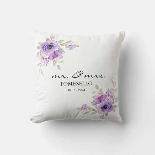 Floral Mr & Mrs Pas getrouwd/Jubileum Keepsake Kussen (Voorkant)