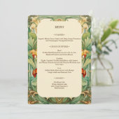 Floral Mucha Art Nouveau Rood en Sinaasappel Botan Menu (Staand voorkant)