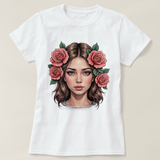 Floral Muse – Artistic Roos Portrait T-shirt (Design voorkant)