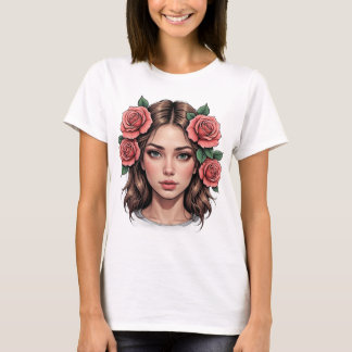 Floral Muse – Artistic Roos Portrait T-shirt