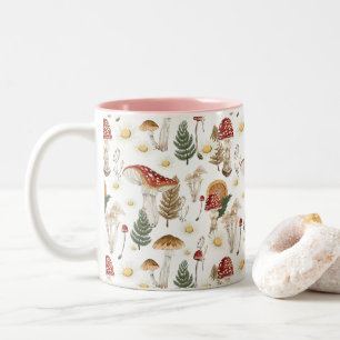 Floral Mushroom Cottagecore Pattern Tweekleurige Koffiemok