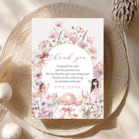 Floral Mushroom Fairy First Birthday Bedankkaart