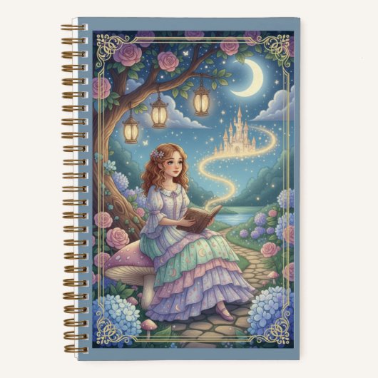 Floral Mushroom & Glowing Storybook Castle Journal Notitieboek (Voorkant)