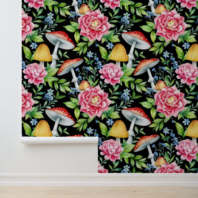 Floral Mushroom Pattern Behang (Applicatie)
