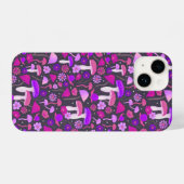 Floral Mushrooms Trippy Pink, Paars en zwart iPhone Hoesje (Achterkant horizontaal)