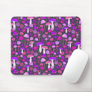 Floral Mushrooms Trippy Pink, Paars en zwart Muismat