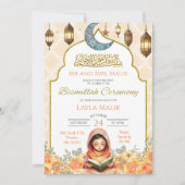 Floral Muslim Girl Bismillah Ceremonie Kaart (Voorkant)
