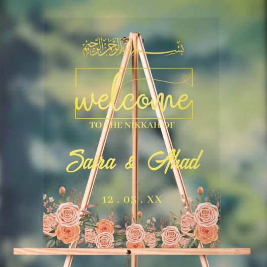 Floral Muslim Nikah Wedding Welkom Teken Acryl Bord (Neutraal)