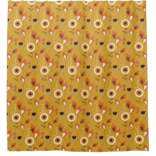 Floral Mustard 70's Douchegordijn (Voorkant)