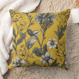Floral Mustard AI art Kussen