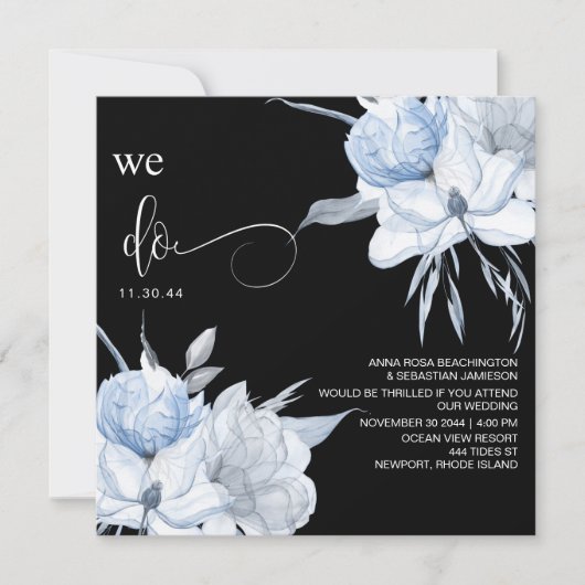 *~* Floral Muted Blue Bouquet AR15 QR RSVP WEDDING Kaart (Voorkant)