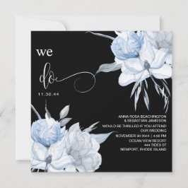*~* Floral Muted Blue Bouquet AR15 QR RSVP WEDDING Kaart