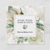 *~* Floral Muted Waterverf Gold Outline Vierkante Visitekaartje (Voorkant)