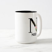  Floral N monogram alfabet Tweekleurige Koffiemok (Voorkant rechts)