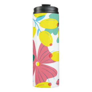 Floral naadloos patroon met tranparency elementen. thermosbeker