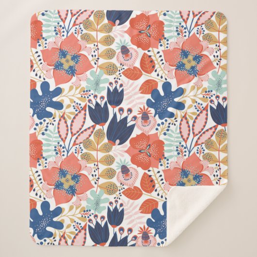 Floral naadloos patroon op wit. Abstracte achtergr Sherpa Deken (Voorkant)