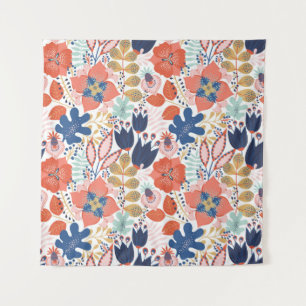 Floral naadloos patroon op wit. Abstracte achtergr Wandkleed