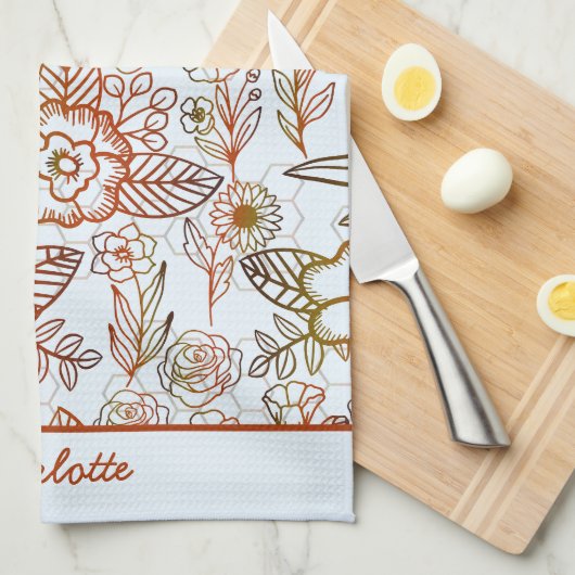 Floral naadloos patroon oranje gepersonaliseerde n theedoek (Quarter Fold)