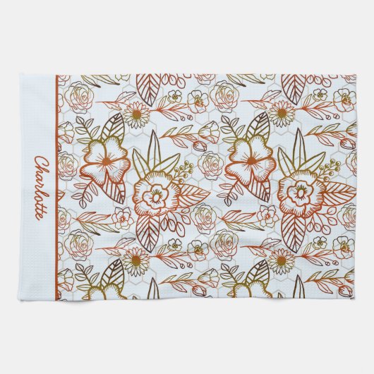 Floral naadloos patroon oranje gepersonaliseerde n theedoek (Horizontaal)