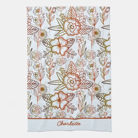 Floral naadloos patroon oranje gepersonaliseerde n theedoek (Verticaal)