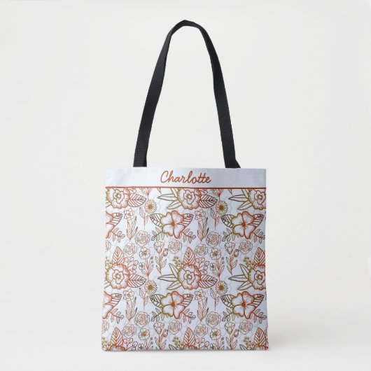 Floral naadloos patroon oranje gepersonaliseerde n tote bag (Voorkant)