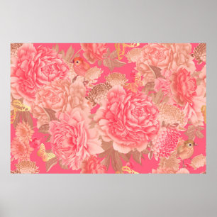 Floral naadloos patroon. Tuinbloemen roze peoni Poster