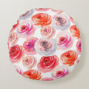Floral naadloos patroon van waterverf rood, wit en rond kussen
