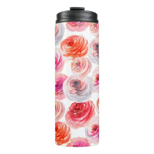 Floral naadloos patroon van waterverf rood, wit en thermosbeker (Voorkant)