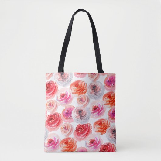Floral naadloos patroon van waterverf rood, wit en tote bag (Voorkant)