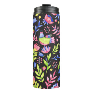 Floral naadloos patroonontwerp. Lentbloemen en -bl Thermosbeker