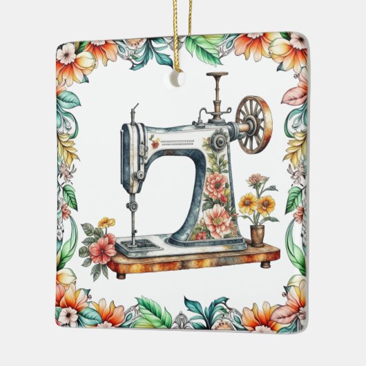  Floral  Naaimachine Kerst Keramisch Ornament (Links)