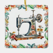  Floral  Naaimachine Kerst Keramisch Ornament (Voorkant)