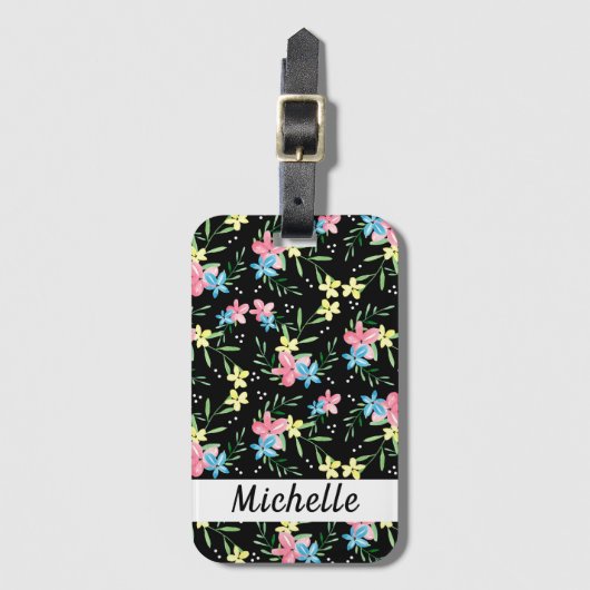 Floral naam bagagelabel (Voorkant (verticaal))